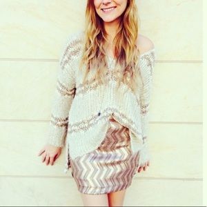 Free People Rose Gold Sequin Mini Skirt